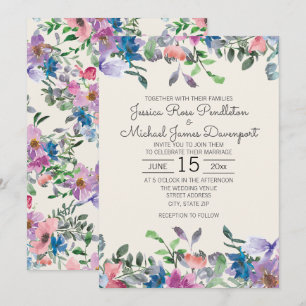 Convites Casamento Floral de Jardim com Aquarela Rosa Bege