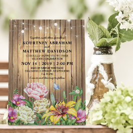 Convites Casamento Floral de Jardim de Primavera Rústico no