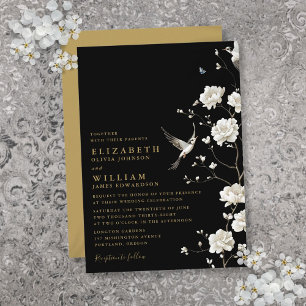 Convites Casamento Floral de Jardim em Chinoiserie Preto e