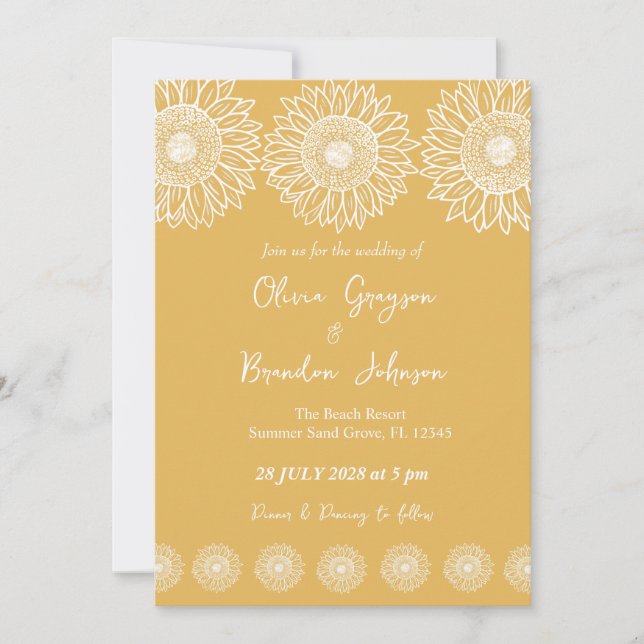 Convites Casamento Floral de Jardim Moderno de Girassóis (Frente)
