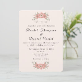 Convites Casamento Floral de Jardim Rosa Personalizado