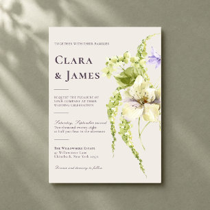 Convites Casamento Floral de Jardim Verde Lavanda Moderno