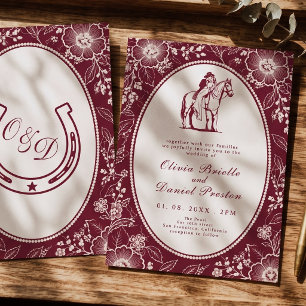 Convites Casamento Floral de Lace Ocidental Burgundy Elegan