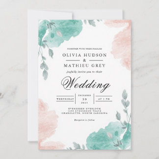 Convites Casamento Floral de Lâmpada de Lâmpada Teal