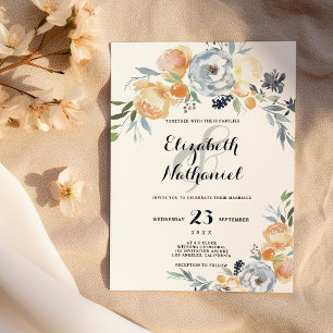 Convites Casamento floral de laranja branco de cinza quic c