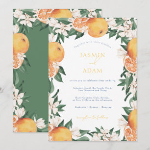 Convites Casamento Floral de Laranja Cítrica Mediterrâneo E