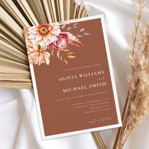 Convites Casamento Floral de Laranja Queimado Terracotta Bo