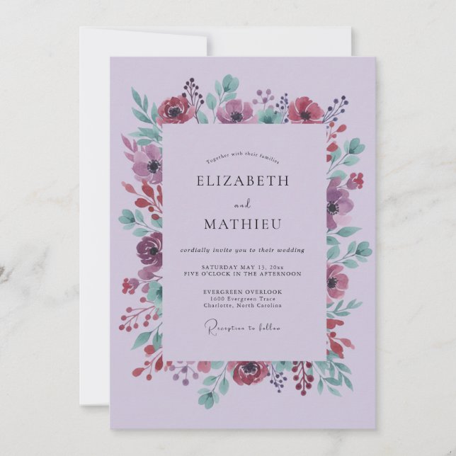 Convites Casamento Floral de Lavanda (Frente)