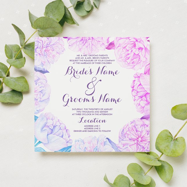 Convites Casamento floral de lavanda azul-rosa (Pink lavender blue watercolor floral Wedding Invitation )