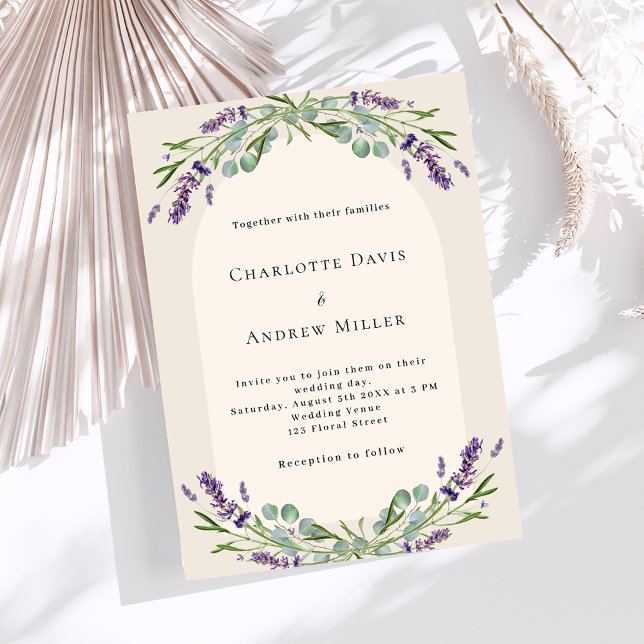 Convites Casamento floral de lavanda bege verde luxo (Criador carregado)
