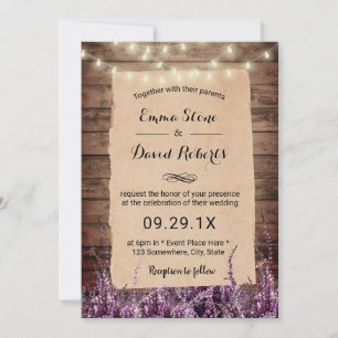 Convites Casamento Floral de Lavanda das Luzes de Corda Rús