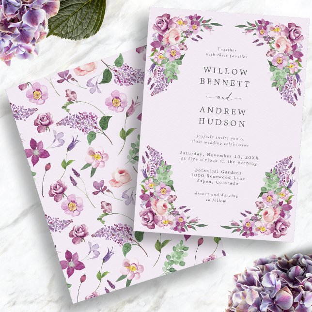 Convites Casamento Floral de Lavanda de Aquarela (Watercolor Lavender Floral Wedding Invitation
)