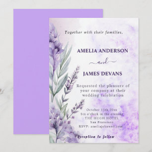 Convites Casamento Floral de Lavanda de Aquarela Elegante