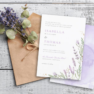 Convites Casamento Floral de Lavanda Dourada e Aquarela Ele