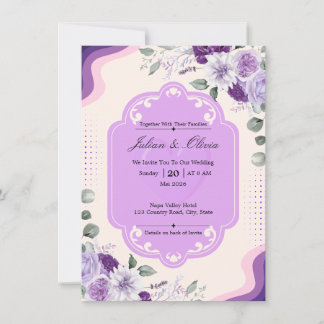 Convites Casamento Floral de Lavanda e Roxo Elegante