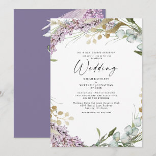 Convites Casamento Floral de Lavanda em Aquarela Elegante