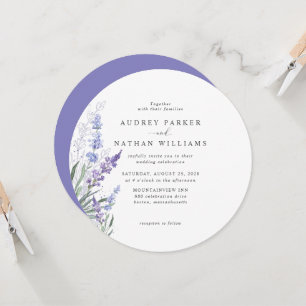 Convites Casamento Floral de Lavanda em Aquarela Romântica