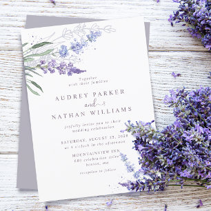 Convites Casamento Floral de Lavanda em Aquarela Romântica