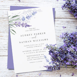 Convites Casamento Floral de Lavanda em Aquarela Romântica