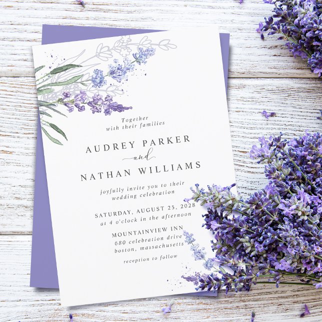 Convites Casamento Floral de Lavanda em Aquarela Romântica (Criador carregado)