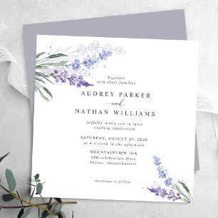 Convites Casamento Floral de Lavanda em Aquarela Romântica