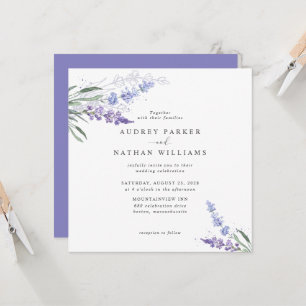 Convites Casamento Floral de Lavanda em Aquarela Romântica