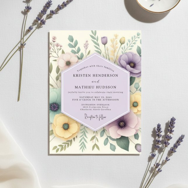 Convites Casamento Floral de Lavanda na Floresta (Criador carregado)