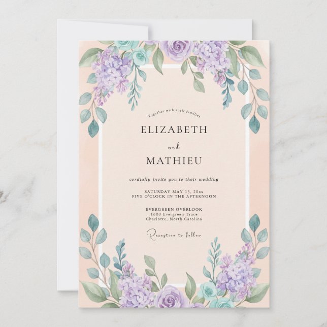 Convites Casamento Floral de Lavanda na Primavera (Frente)