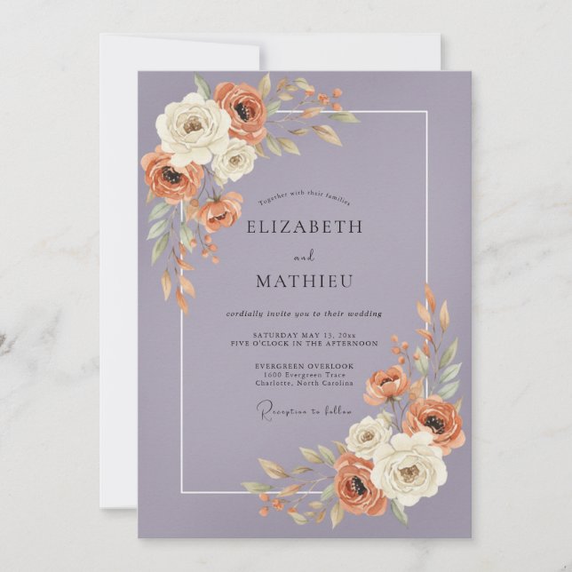 Convites Casamento Floral de Lavanda Outono (Frente)