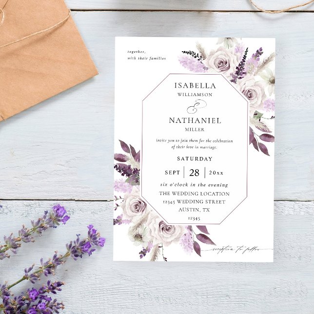 Convites Casamento Floral de lavanda Roxo (Criador carregado)