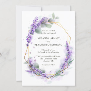 Convites Casamento Floral de Lavanda Roxo Elegante 