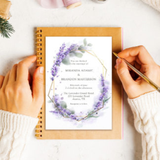 Convites Casamento Floral de Lavanda Roxo Elegante