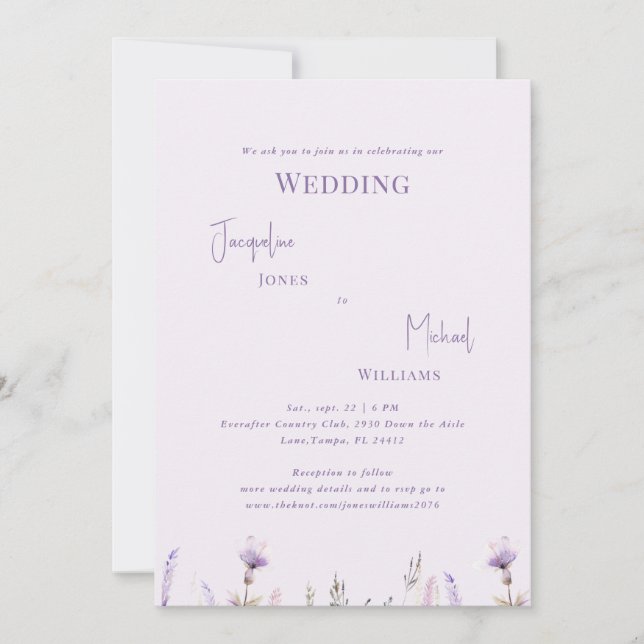 Convites Casamento Floral de Lavanda Simples (Frente)