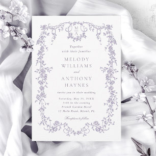 Convites Casamento Floral de Lavanda Vitoriano Francês Clás