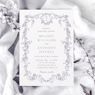 Convites Casamento Floral de Lavanda Vitoriano Francês Clás