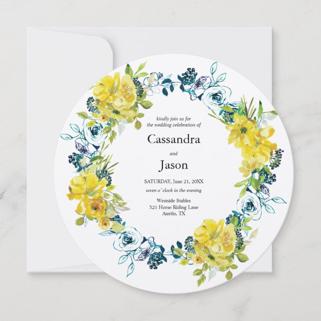 Convites Casamento Floral de Lemon Blueberry (Frente)