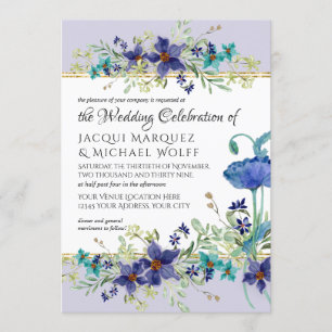 Convites Casamento Floral de Lilac Aqua Blue Watercolor Pop