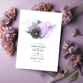 Convites Casamento Floral de Lilac e Carvões