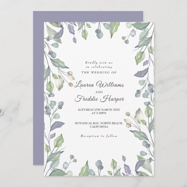Convites Casamento Floral de Lilac Watercolor (Frente/Verso)