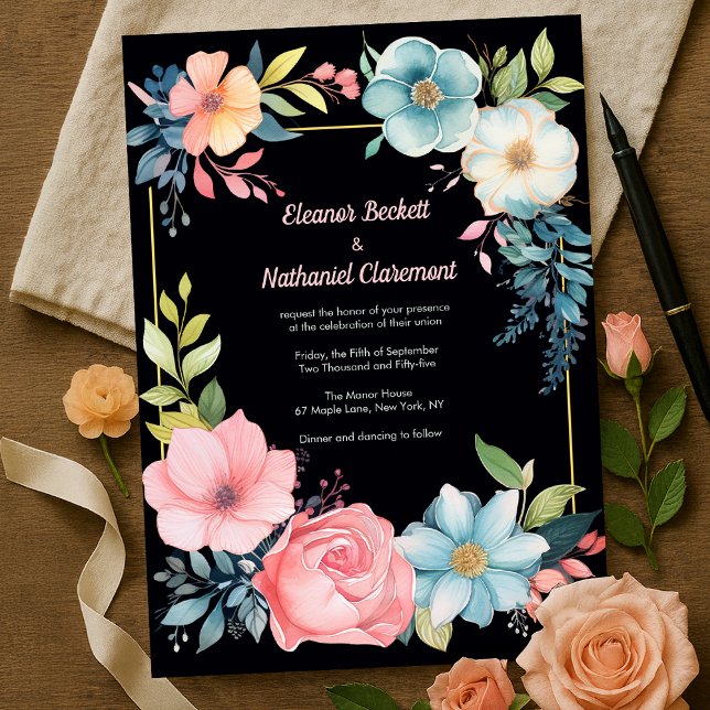 Convites Casamento Floral de Linda Colorida Aquarela (Beautiful Colorful Watercolor Floral Wedding Invitation
)
