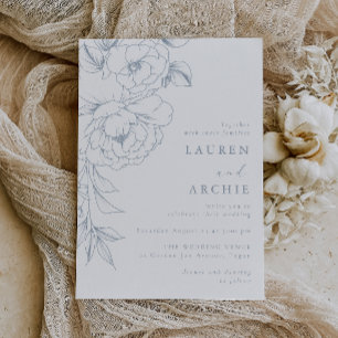 Convites Casamento Floral de Linha Azul Elegante