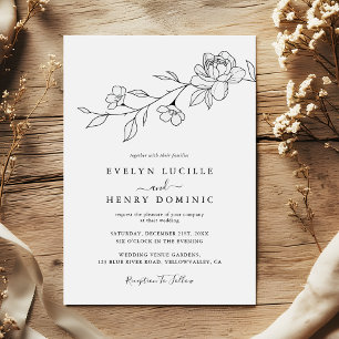 Convites Casamento Floral de Linha de Flor Silvestre Modern
