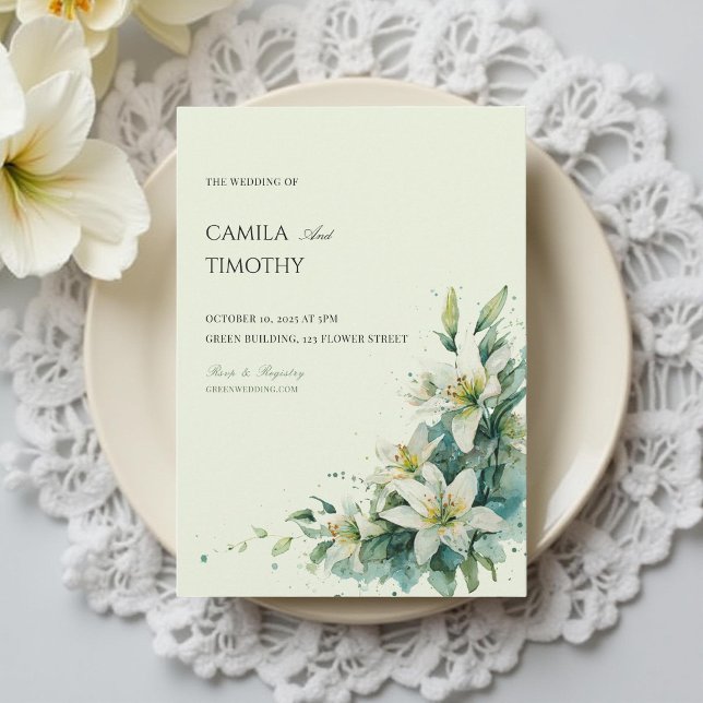 Convites Casamento Floral de Lírio do Vale em Verde Sálvia (Criador carregado)