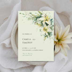 Convites Casamento Floral de Lírio do Vale em Verde Salvia