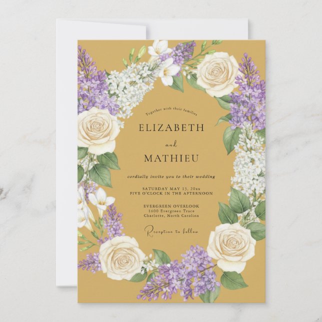 Convites Casamento Floral de Louro Mostarda (Frente)