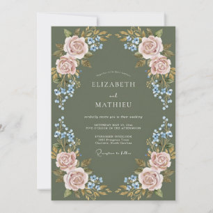 Convites Casamento Floral de Louro Rosa Empoeirado