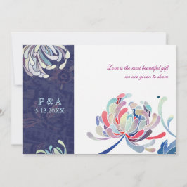 Convites Casamento Floral de Luxo Azul e Branco marinho