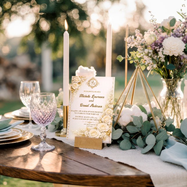 Convites Casamento Floral de Luxo com Monograma (Criador carregado)
