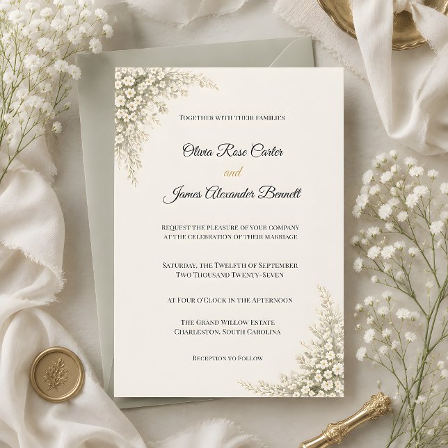 Convites Casamento Floral de Luxo com Respiradouros de Bebê (Luxury baby's breath wedding themed invitation)