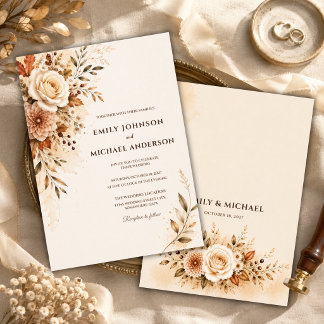 Convites Casamento Floral de Luxo de Outono